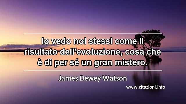 “Io vedo noi stessi come il risultato dell'evoluzione, cosa che è di per sé un gran mistero.”