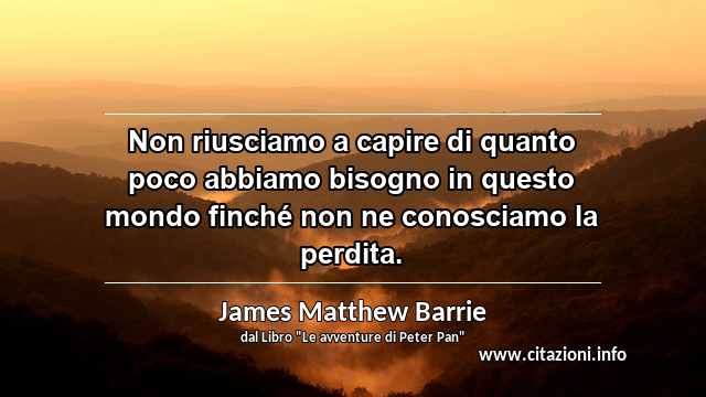 “Non riusciamo a capire di quanto poco abbiamo bisogno in questo mondo finché non ne conosciamo la perdita.”