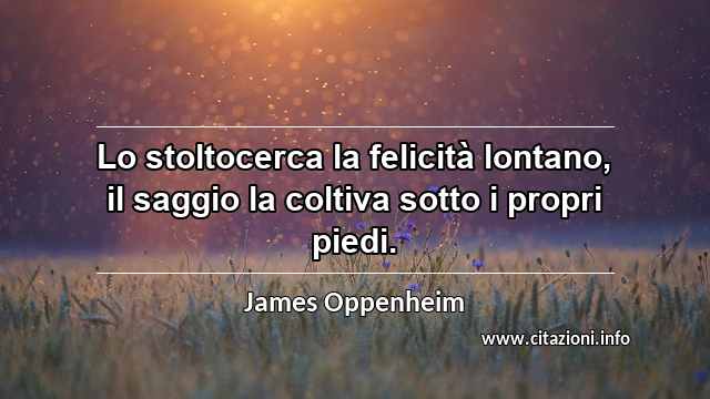 “Lo stoltocerca la felicità lontano, il saggio la coltiva sotto i propri piedi.”