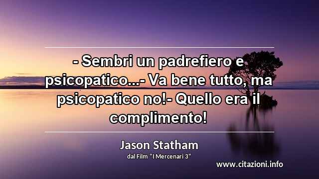 “- Sembri un padrefiero e psicopatico...- Va bene tutto, ma psicopatico no!- Quello era il complimento!”