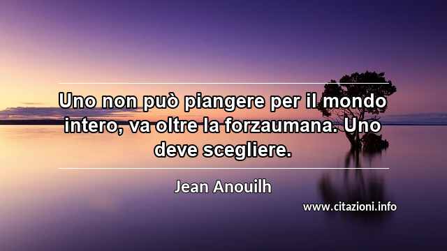 “Uno non può piangere per il mondo intero, va oltre la forzaumana. Uno deve scegliere.”