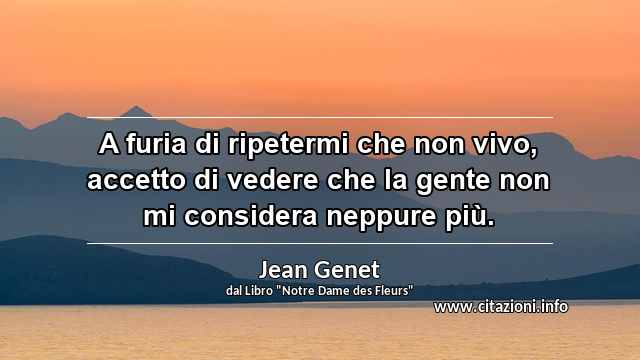 “A furia di ripetermi che non vivo, accetto di vedere che la gente non mi considera neppure più.”