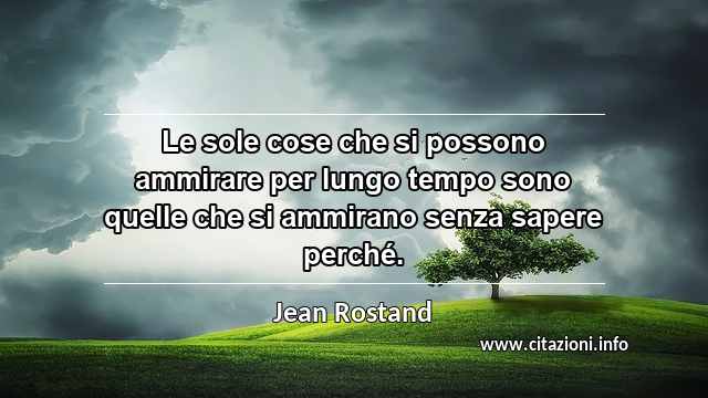 “Le sole cose che si possono ammirare per lungo tempo sono quelle che si ammirano senza sapere perché.”