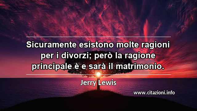 “Sicuramente esistono molte ragioni per i divorzi; però la ragione principale è e sarà il matrimonio.”