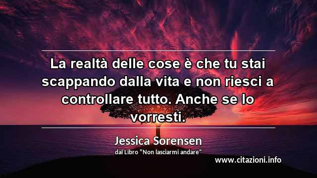 “La realtà delle cose è che tu stai scappando dalla vita e non riesci a controllare tutto. Anche se lo vorresti.”