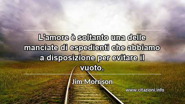 “L'amore è soltanto una delle manciate di espedienti che abbiamo a disposizione per evitare il vuoto.”