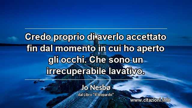 “Credo proprio di averlo accettato fin dal momento in cui ho aperto gli occhi. Che sono un irrecuperabile lavativo.”