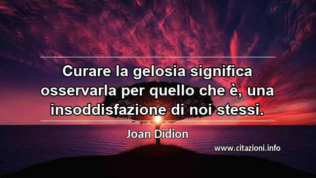 “Curare la gelosia significa osservarla per quello che è, una insoddisfazione di noi stessi.”