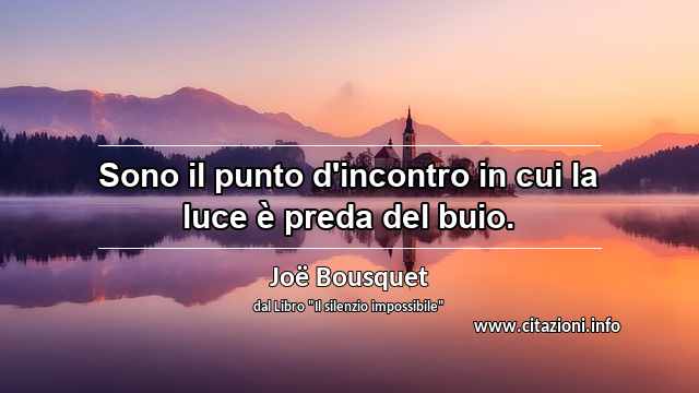 “Sono il punto d'incontro in cui la luce è preda del buio.”