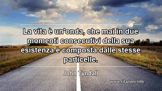 “La vita è un'onda, che mai in due momenti consecutivi della sua esistenza è composta dalle stesse particelle.”