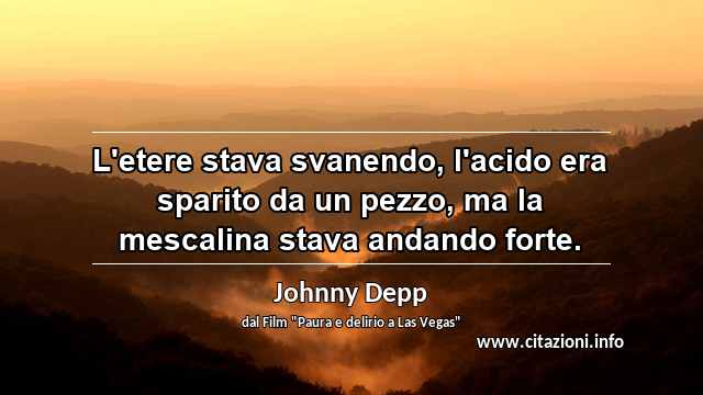 “L'etere stava svanendo, l'acido era sparito da un pezzo, ma la mescalina stava andando forte.”
