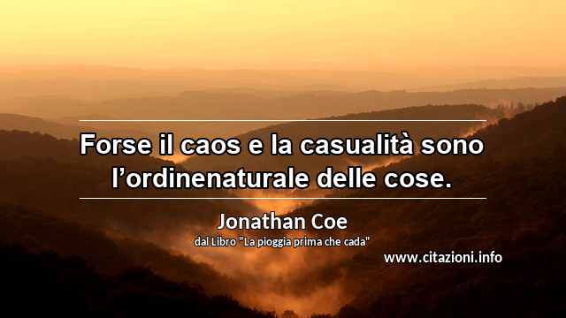 “Forse il caos e la casualità sono l’ordinenaturale delle cose.”