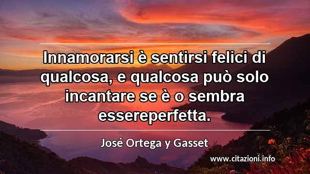 “Innamorarsi è sentirsi felici di qualcosa, e qualcosa può solo incantare se è o sembra essereperfetta.”