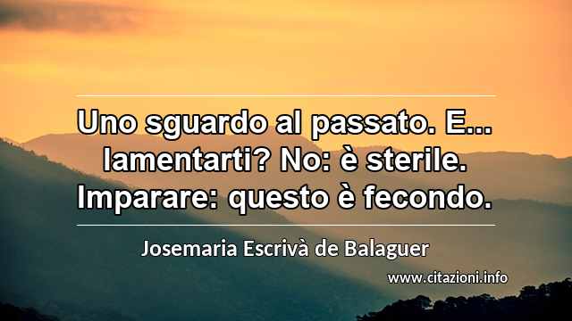 “Uno sguardo al passato. E... lamentarti? No: è sterile. Imparare: questo è fecondo.”