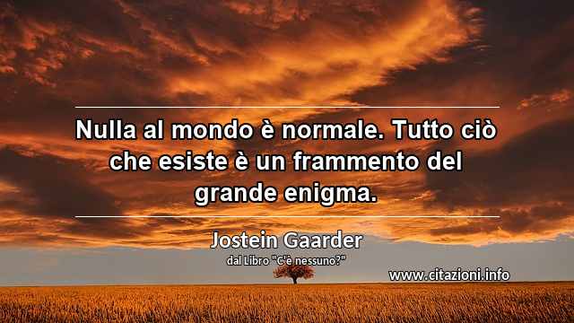 “Nulla al mondo è normale. Tutto ciò che esiste è un frammento del grande enigma.”