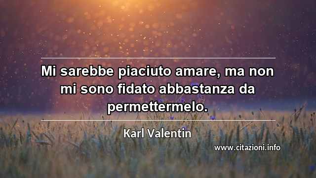 “Mi sarebbe piaciuto amare, ma non mi sono fidato abbastanza da permettermelo.”