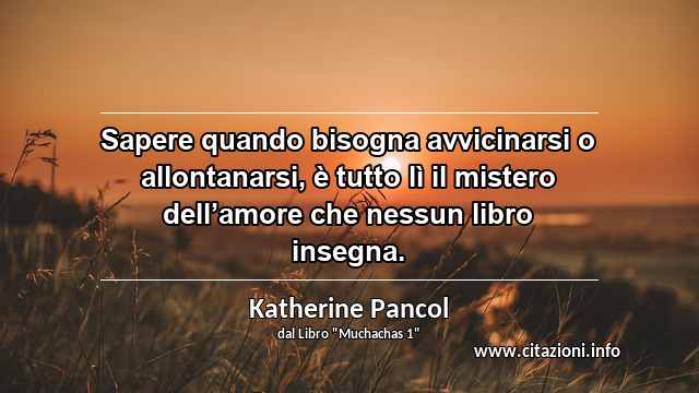 “Sapere quando bisogna avvicinarsi o allontanarsi, è tutto lì il mistero dell’amore che nessun libro insegna.”