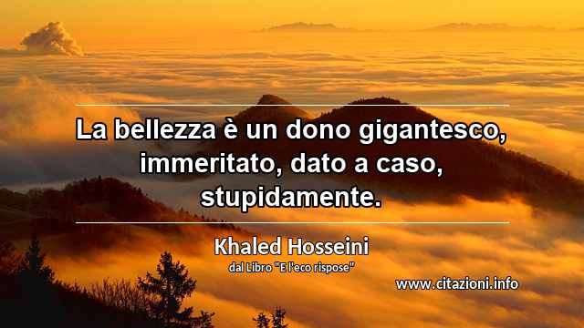 “La bellezza è un dono gigantesco, immeritato, dato a caso, stupidamente.”
