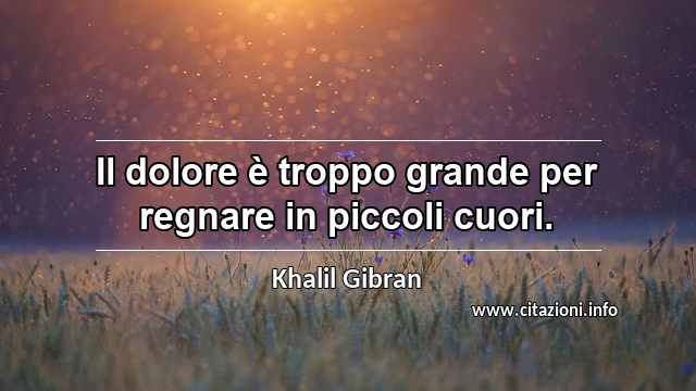 “Il dolore è troppo grande per regnare in piccoli cuori.”