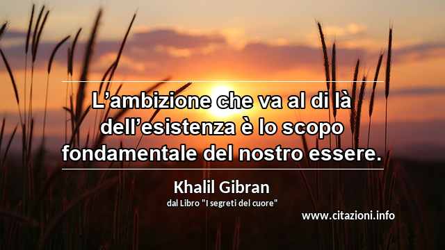 “L’ambizione che va al di là dell’esistenza è lo scopo fondamentale del nostro essere.”