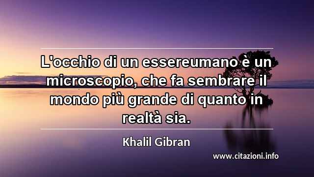 “L'occhio di un essereumano è un microscopio, che fa sembrare il mondo più grande di quanto in realtà sia.”