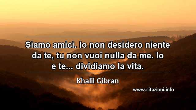 “Siamo amici. Io non desidero niente da te, tu non vuoi nulla da me. Io e te... dividiamo la vita.”