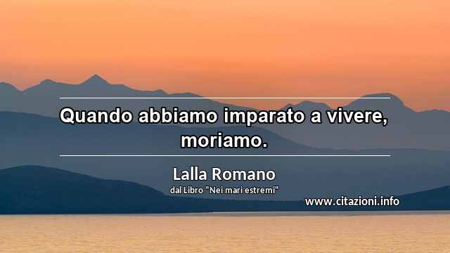 “Quando abbiamo imparato a vivere, moriamo.”