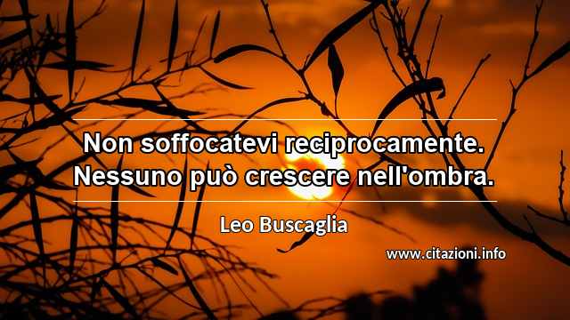 “Non soffocatevi reciprocamente. Nessuno può crescere nell'ombra.”