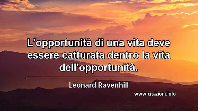 “L'opportunità di una vita deve essere catturata dentro la vita dell'opportunità.”