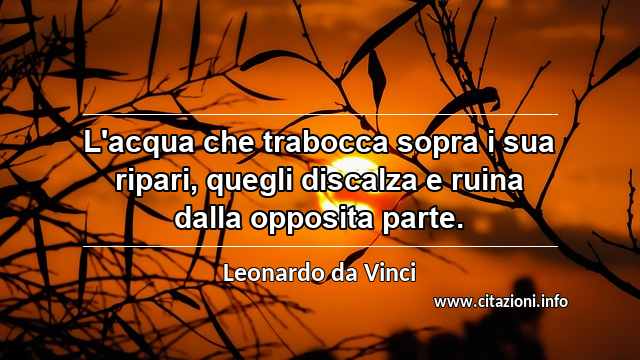 “L'acqua che trabocca sopra i sua ripari, quegli discalza e ruina dalla opposita parte.”