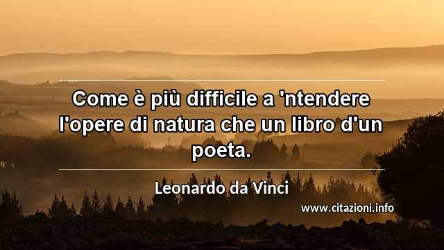 “Come è più difficile a 'ntendere l'opere di natura che un libro d'un poeta.”