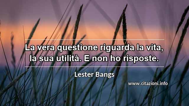“La vera questione riguarda la vita, la sua utilità. E non ho risposte.”