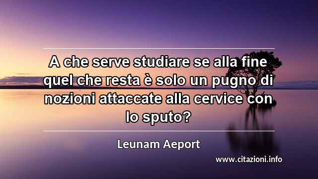 “A che serve studiare se alla fine quel che resta è solo un pugno di nozioni attaccate alla cervice con lo sputo?”