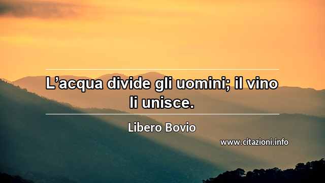 “L’acqua divide gli uomini; il vino li unisce.”