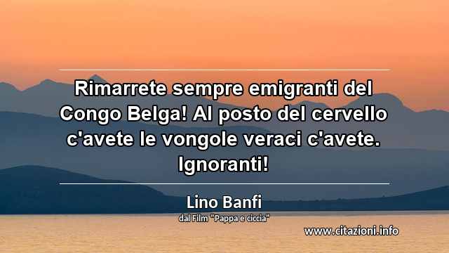 “Rimarrete sempre emigranti del Congo Belga! Al posto del cervello c'avete le vongole veraci c'avete. Ignoranti!”