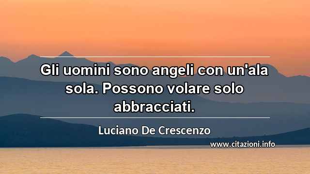 “Gli uomini sono angeli con un'ala sola. Possono volare solo abbracciati.”