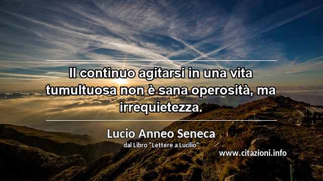 “Il continuo agitarsi in una vita tumultuosa non è sana operosità, ma irrequietezza.”
