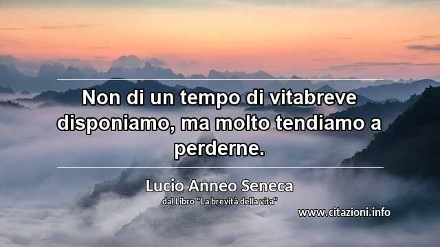 “Non di un tempo di vitabreve disponiamo, ma molto tendiamo a perderne.”