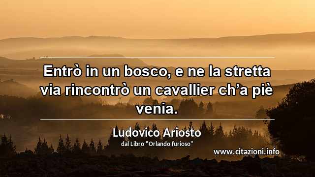 “Entrò in un bosco, e ne la stretta via rincontrò un cavallier ch’a piè venia.”