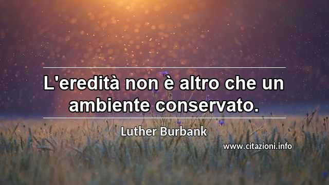 “L'eredità non è altro che un ambiente conservato.”
