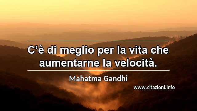 “C’è di meglio per la vita che aumentarne la velocità.”