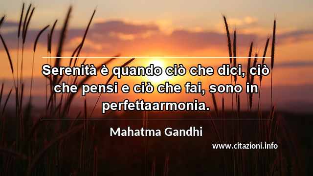 “Serenità è quando ciò che dici, ciò che pensi e ciò che fai, sono in perfettaarmonia.”