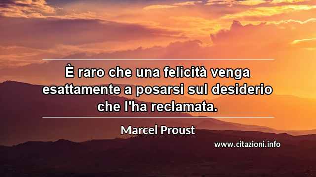“È raro che una felicità venga esattamente a posarsi sul desiderio che l'ha reclamata.”