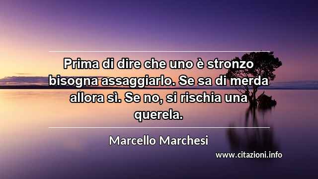 “Prima di dire che uno è stronzo bisogna assaggiarlo. Se sa di merda allora sì. Se no, si rischia una querela.”