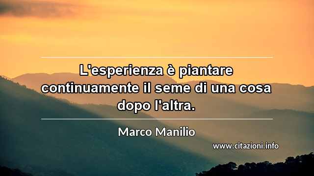 “L'esperienza è piantare continuamente il seme di una cosa dopo l'altra.”