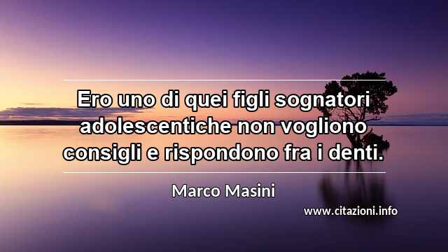 “Ero uno di quei figli sognatori adolescentiche non vogliono consigli e rispondono fra i denti.”