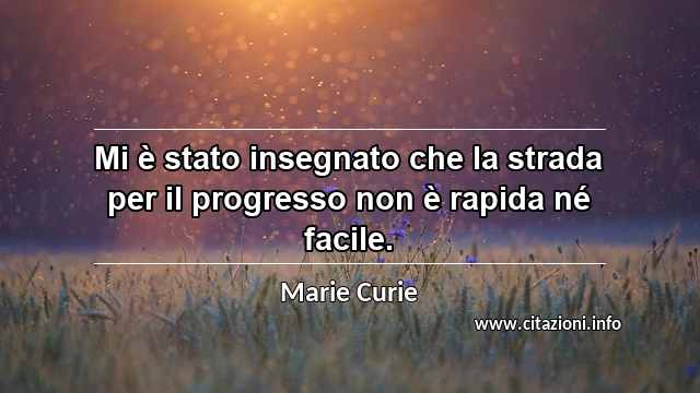 “Mi è stato insegnato che la strada per il progresso non è rapida né facile.”