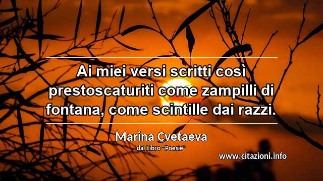 “Ai miei versi scritti così prestoscaturiti come zampilli di fontana, come scintille dai razzi. ”