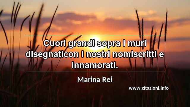 “Cuori grandi sopra i muri disegnaticon i nostri nomiscritti e innamorati.”