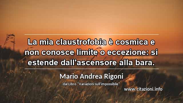 “La mia claustrofobia è cosmica e non conosce limite o eccezione: si estende dall'ascensore alla bara.”